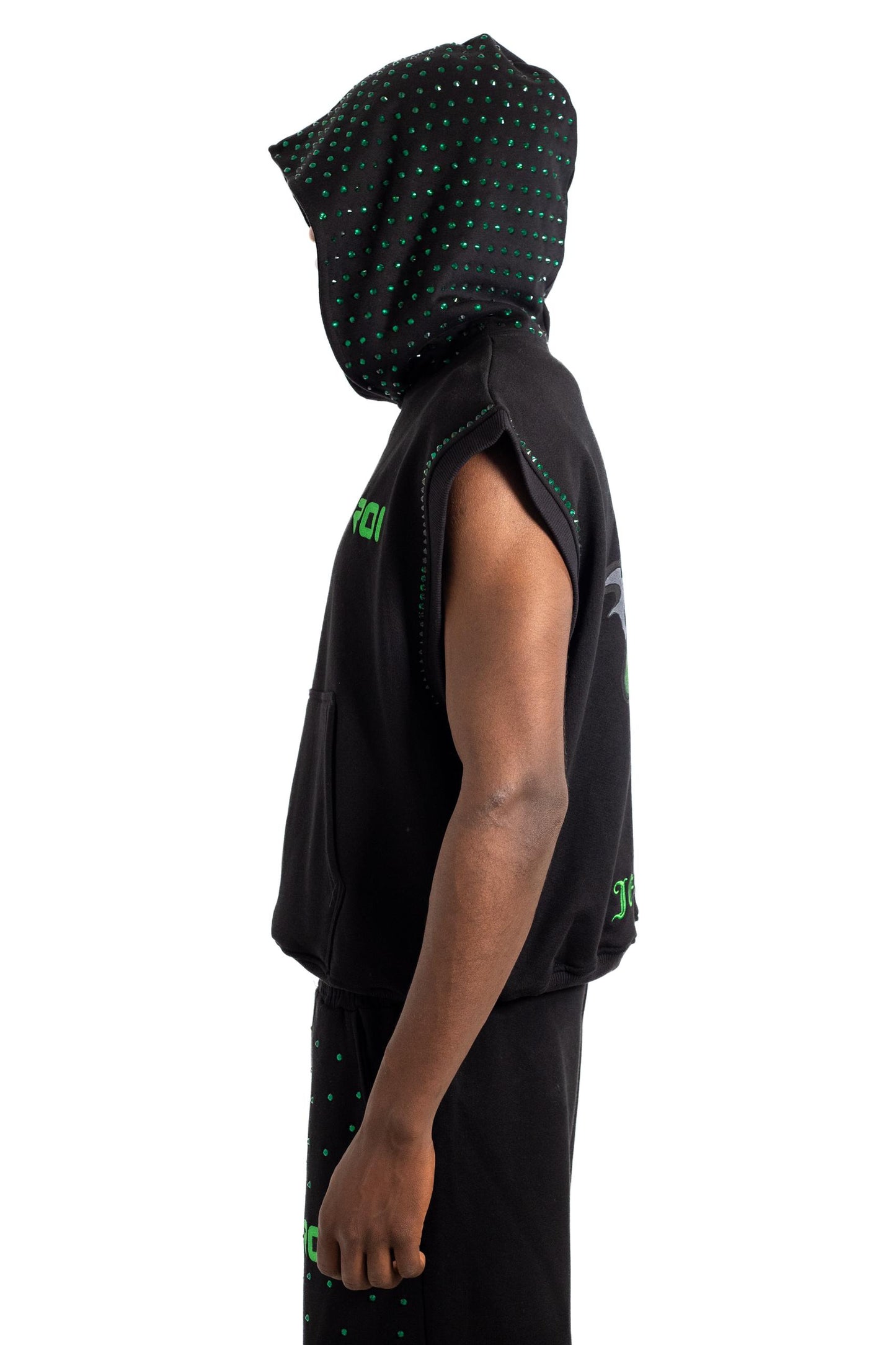 Rhinestone Sleeveless Hood