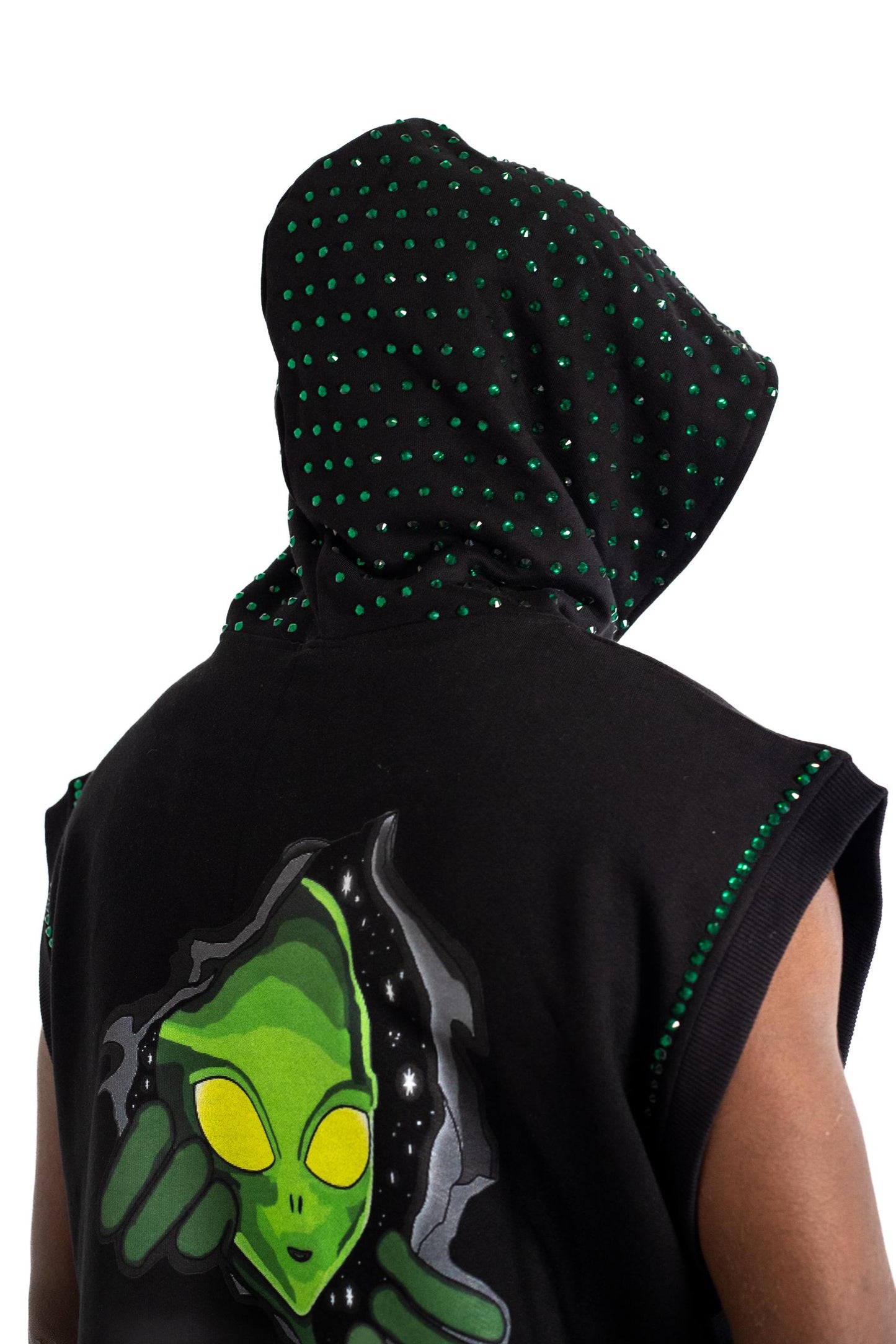 Rhinestone Sleeveless Hood